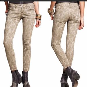 Free People Tan Floral Texture Skinny Jeans - Size 27